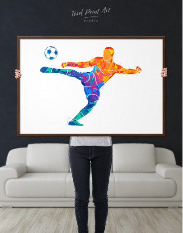 Framed Watercolor Soccer Player Canvas Wall Art - image 1