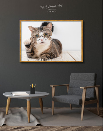 Framed Cat in Glasses Canvas Wall Art - image 3