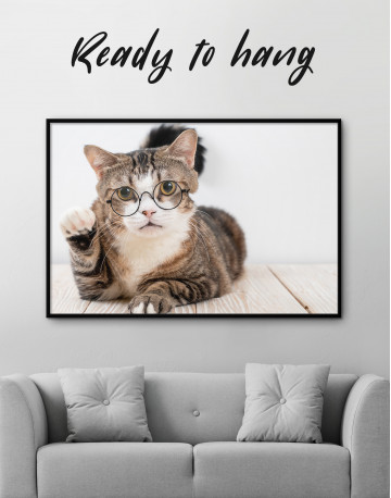 Framed Cat in Glasses Canvas Wall Art