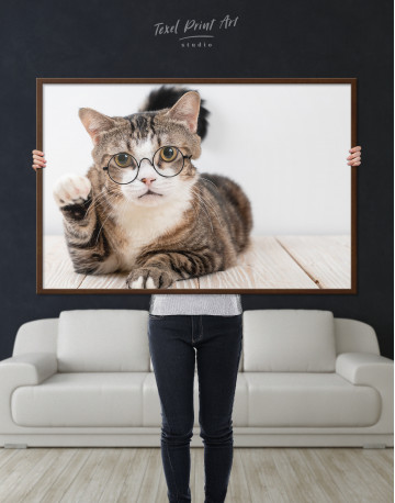 Framed Cat in Glasses Canvas Wall Art - image 4
