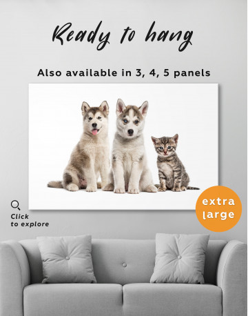 Young Huskies and Kitten Canvas Wall Art - image 5
