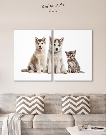 Young Huskies and Kitten Canvas Wall Art - image 9