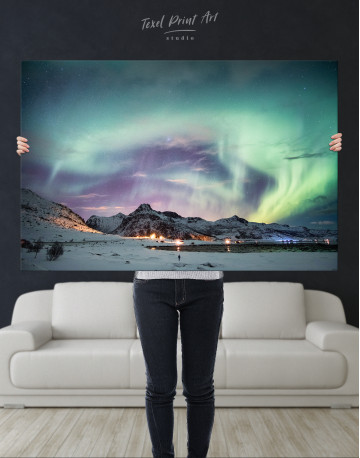 Northern Lights Mountain Winter Canvas Wall Art - image 1