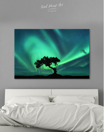 Aurora Borealis and Silhouette of a Tree Canvas Wall Art