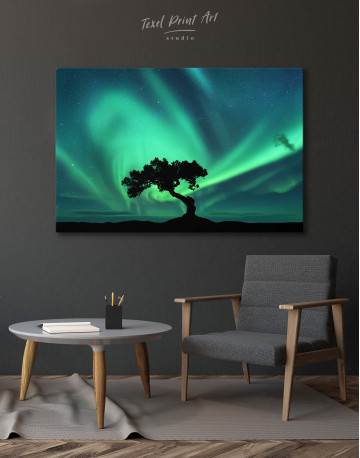 Aurora Borealis and Silhouette of a Tree Canvas Wall Art - image 7