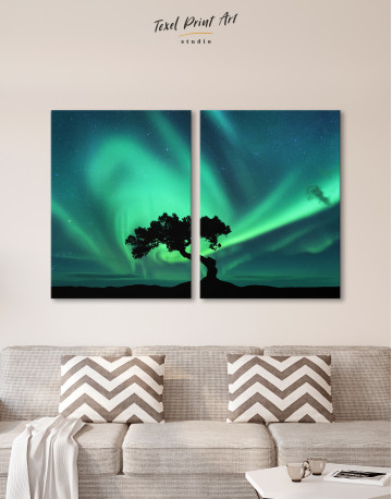 Aurora Borealis and Silhouette of a Tree Canvas Wall Art - image 2