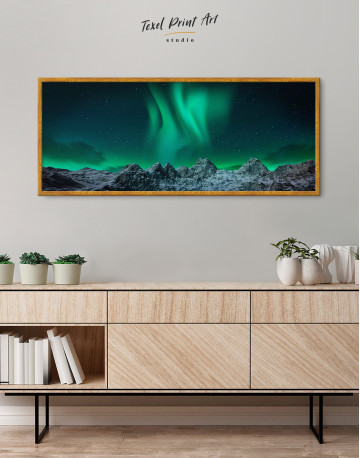 Framed Panoramic Aurora Borealis Mountains Canvas Wall Art - image 2