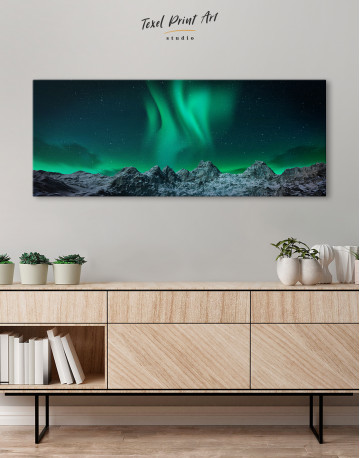 Panoramic Aurora Borealis Mountains Canvas Wall Art