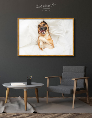 Framed Happy Dog in Bed Canvas Wall Art - image 1