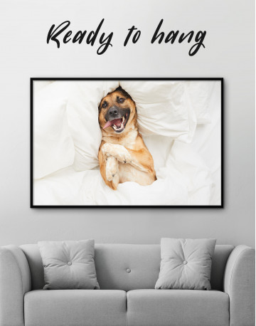 Framed Happy Dog in Bed Canvas Wall Art