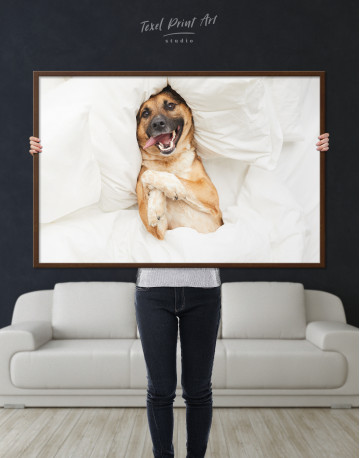 Framed Happy Dog in Bed Canvas Wall Art - image 4