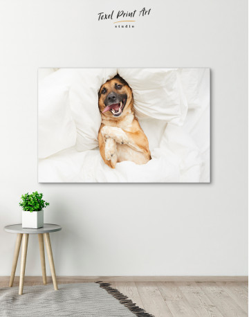 Happy Dog in Bed Canvas Wall Art - image 4