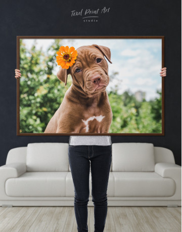 Framed Cute Brown Labrador Puppy Canvas Wall Art - image 1