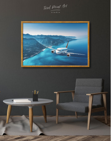 Framed Aeroplane Flying Over Islands Scene Canvas Wall Art - image 2