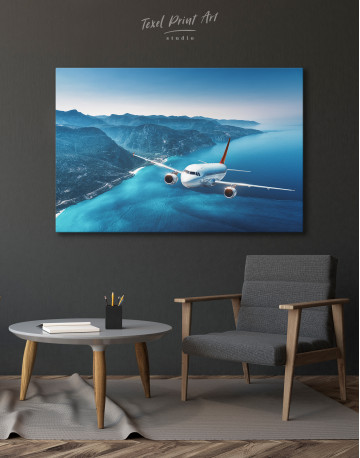 Aeroplane Flying Over Islands Scene Canvas Wall Art - image 2