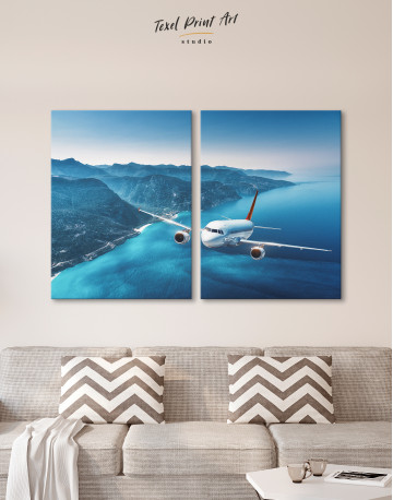 Aeroplane Flying Over Islands Scene Canvas Wall Art - image 9