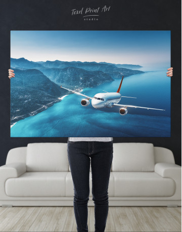 Aeroplane Flying Over Islands Scene Canvas Wall Art - image 8