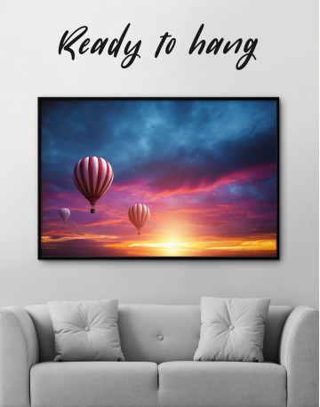 Framed Sunset Sky Hot Air Balloon Canvas Wall Art