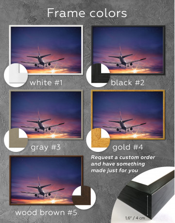 Framed Flying Airplane Sunset Canvas Wall Art - image 1