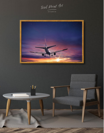 Framed Flying Airplane Sunset Canvas Wall Art - image 3