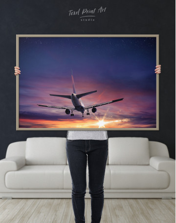 Framed Flying Airplane Sunset Canvas Wall Art - image 4