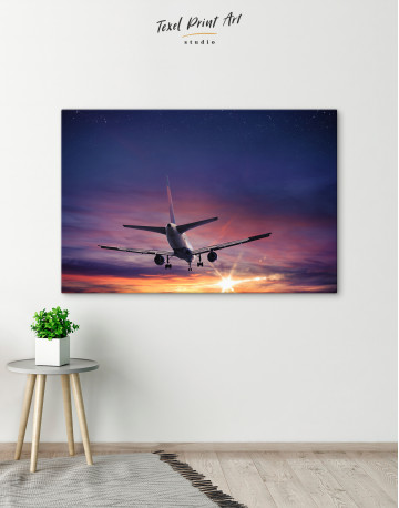 Flying Airplane Sunset Canvas Wall Art - image 3