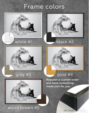 Framed Black and White Abstract Snowboarder Canvas Wall Art - image 1