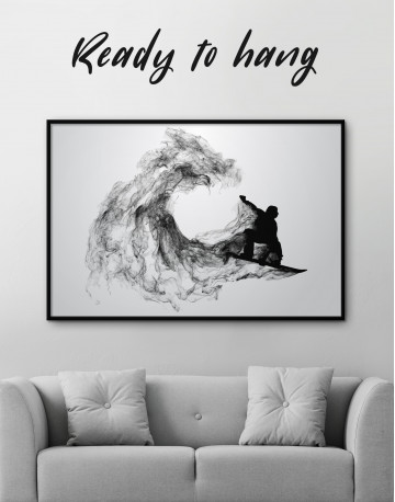 Framed Black and White Abstract Snowboarder Canvas Wall Art