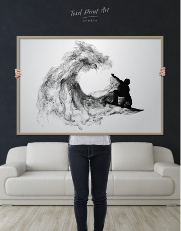 Framed Black and White Abstract Snowboarder Canvas Wall Art - image 4