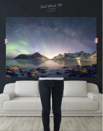 Polar Light Mountain Landscape Canvas Wall Art - image 1
