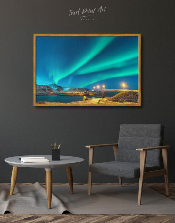 Framed Aurora Borealis Over Mountains Canvas Wall Art - image 3