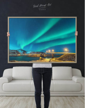 Framed Aurora Borealis Over Mountains Canvas Wall Art - image 4