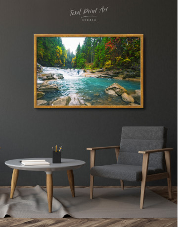 Framed Mountain River Waterfall Canvas Wall Art - image 3