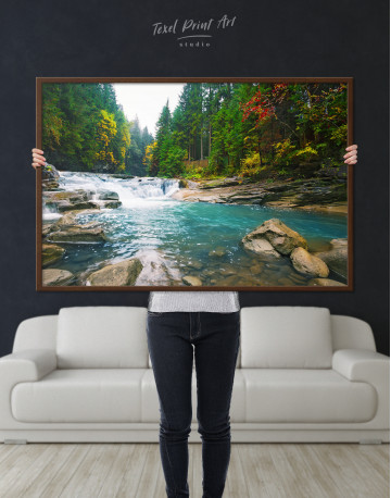 Framed Mountain River Waterfall Canvas Wall Art - image 4