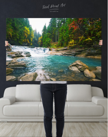 Mountain River Waterfall Canvas Wall Art - image 1