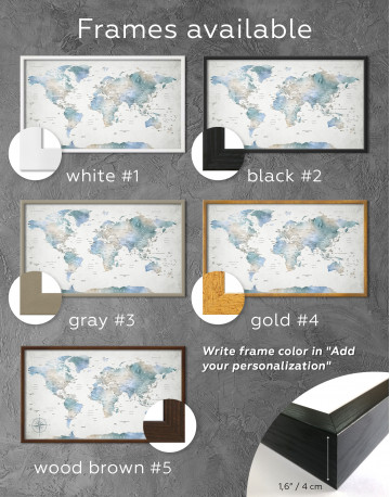 Framed Push Pin Watercolor World Map Canvas Wall Art - image 6