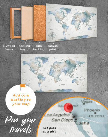 Push Pin Watercolor World Map Canvas Wall Art - image 10