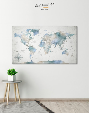 Push Pin Watercolor World Map Canvas Wall Art - image 5