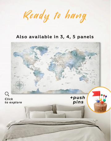 Push Pin Watercolor World Map Canvas Wall Art - image 3