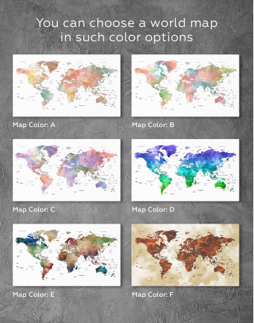 Push Pin Watercolor World Map Canvas Wall Art - image 8