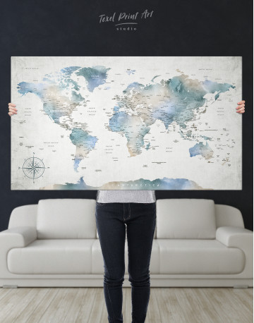 Push Pin Watercolor World Map Canvas Wall Art - image 9