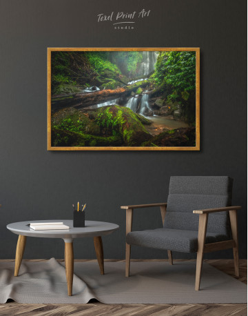 Framed Forest Waterfall Scene Canvas Wall Art - image 3