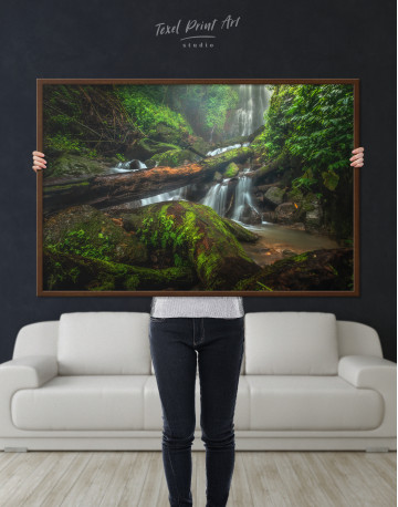 Framed Forest Waterfall Scene Canvas Wall Art - image 4