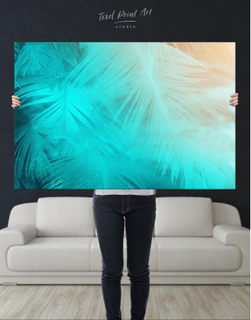 Light Teal and Orange Feather Canvas Wall Art - image 9