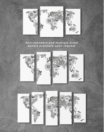 Floral World Map Black and White Canvas Wall Art - image 8