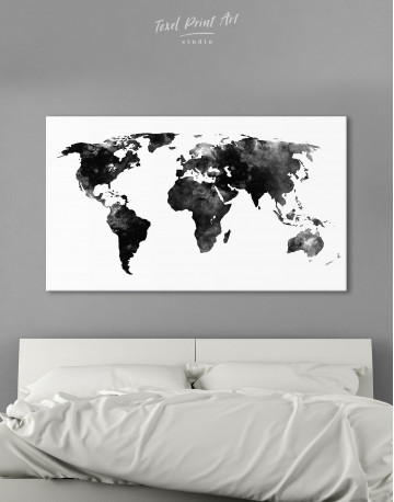 Black and White Watercolor World Map Canvas Wall Art