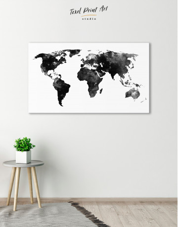 Black and White Watercolor World Map Canvas Wall Art - image 4