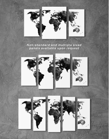 Black and White Watercolor World Map Canvas Wall Art - image 3