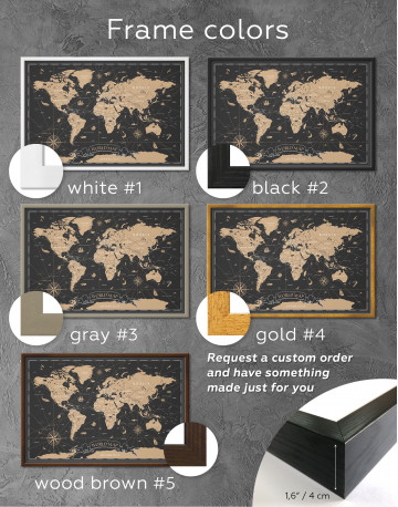 Framed Black and Gold World Map Canvas Wall Art - image 1
