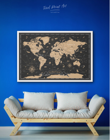 Framed Black and Gold World Map Canvas Wall Art - image 2